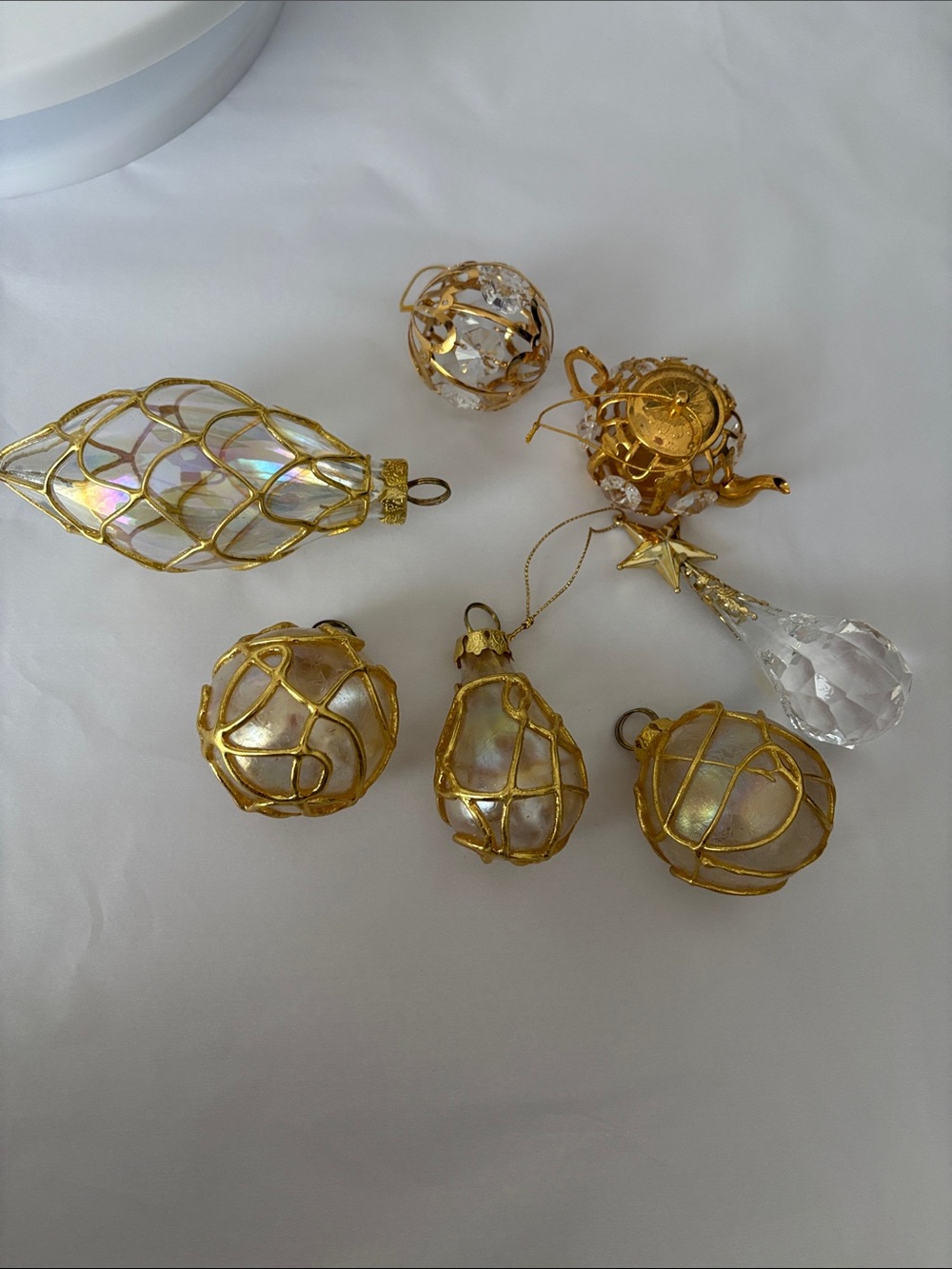 Gold Wire and Iridescent Glass Home Accent Ornaments - Set of 6